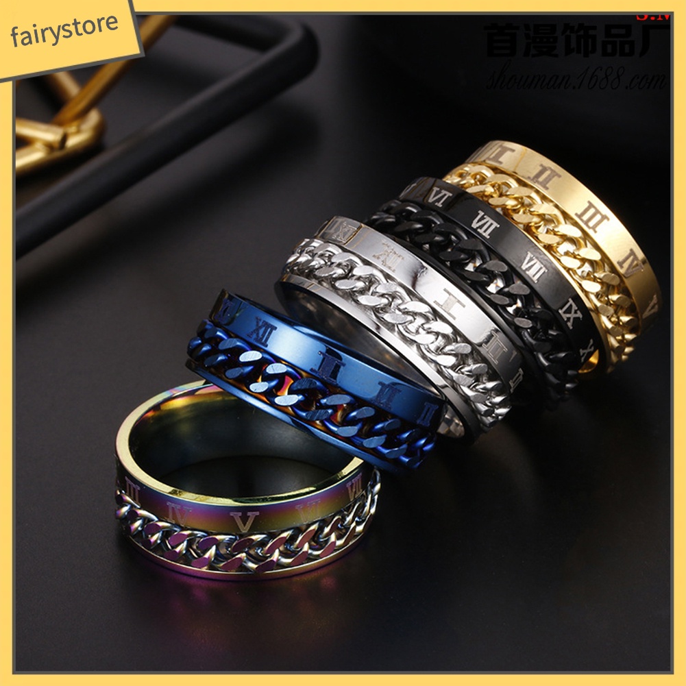Nhẫn thép titan khắc họa tiết số La Mã thời trang
