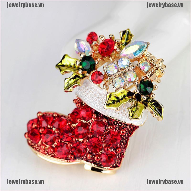 [Base] 1X New Rhinestone Crystal Christmas Stocking Boot Pin Brooch Xmas Gift Gold Tone [VN] | BigBuy360 - bigbuy360.vn