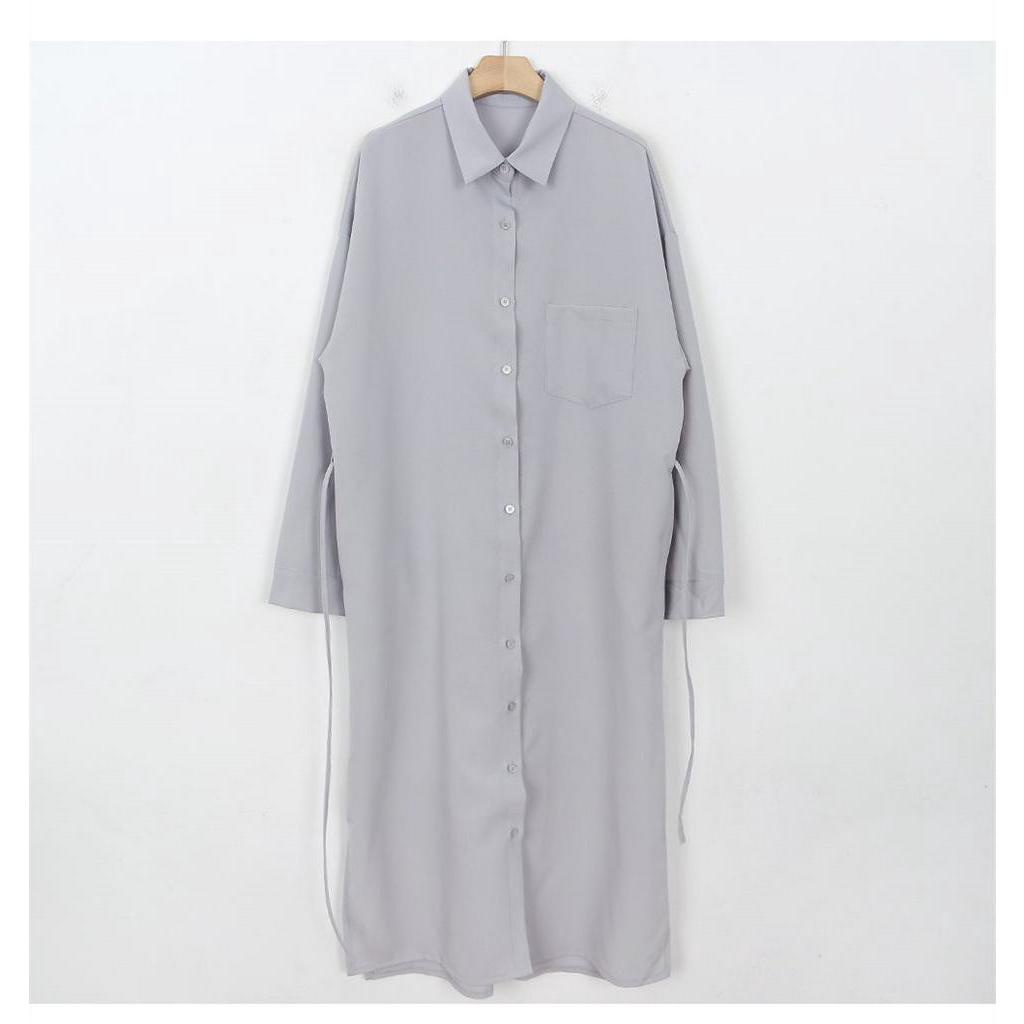 Đầm sơ mi nữ tay dài buộc eo phong cách Hàn Quốc