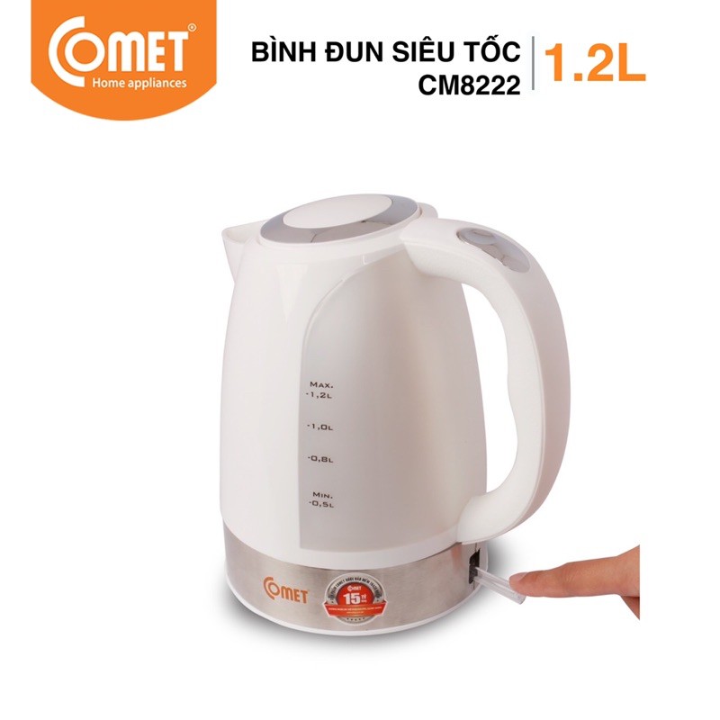 [Mã ELHADEV giảm 4% đơn 300K] Bình đun siêu tốc nhựa chịu nhiệt 1.2L Comet CM8222