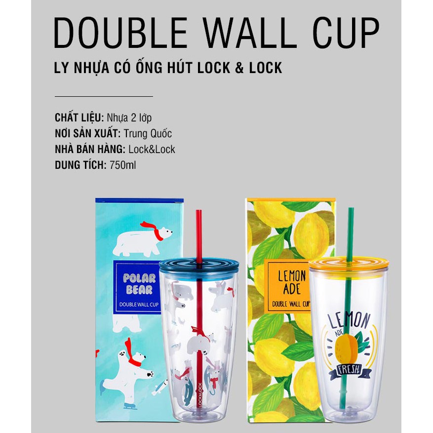 Ly Nhựa Có Ống Hút 750ML Có 2 Lớp Cách Nhiệt Tốt Chính hãng Lock&amp;Lock