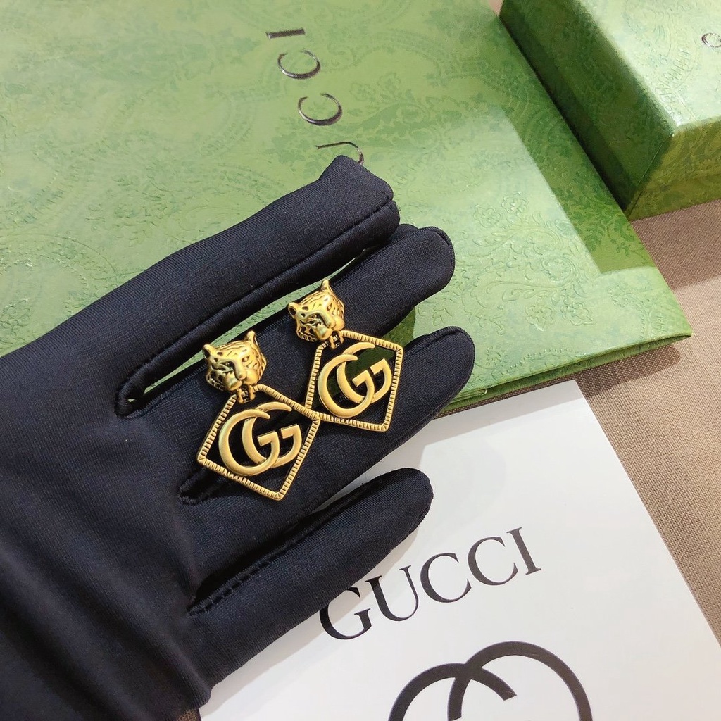 Bông Tai Bạc S925 Họa Tiết Chữ Đôi Phong Cách Gucci Độc Đáo Thời Trang