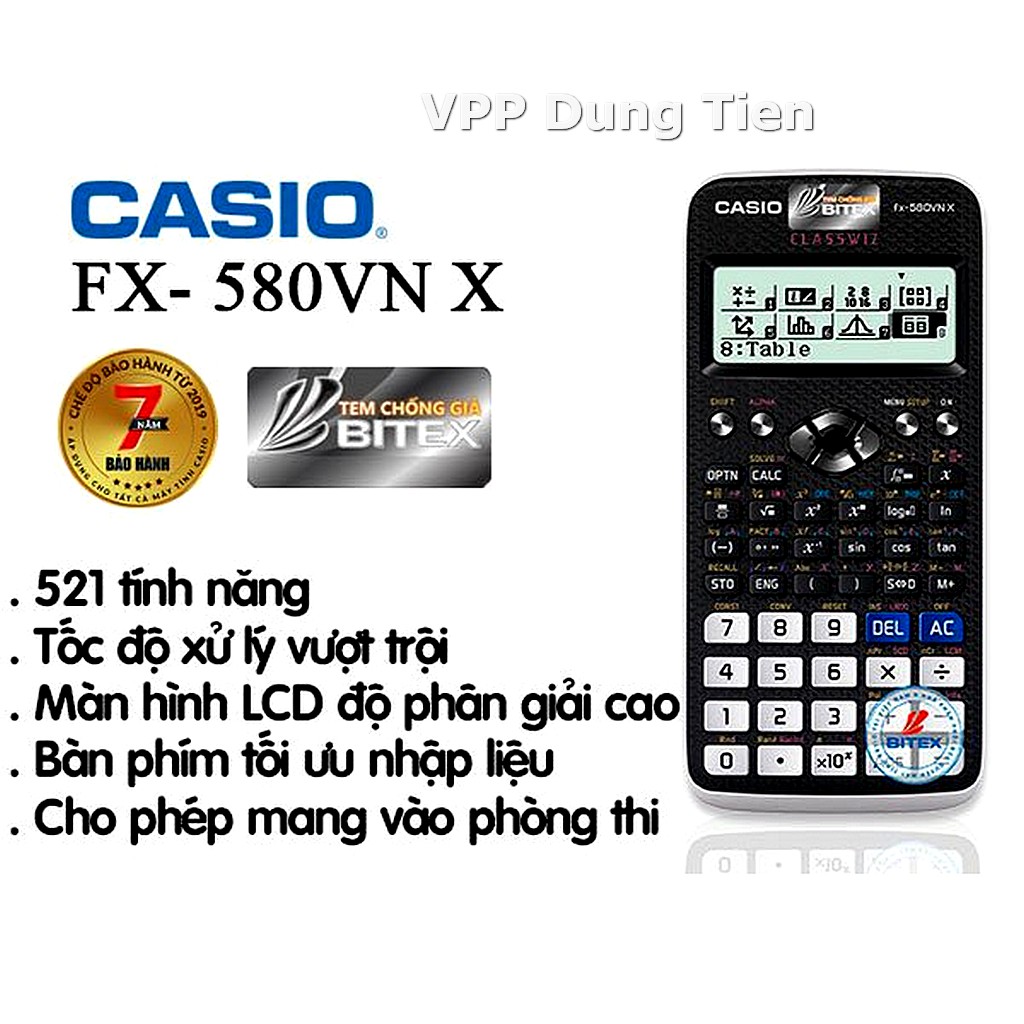 Máy Tính casio fx 580vn x Màu Xanh/ Hồng/ Đen BH điện tử 7 năm, check mã QR code- CHÍNH HÃNG