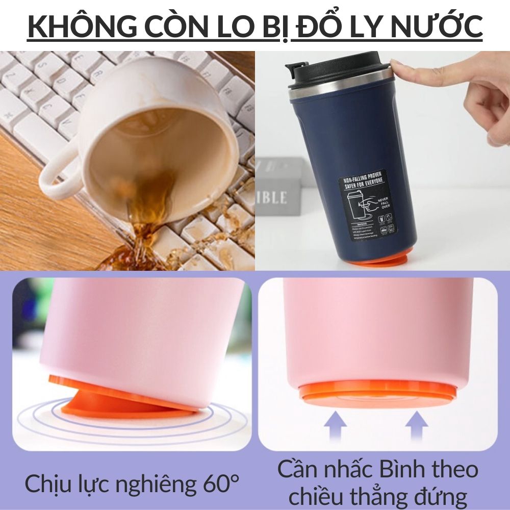 Ly giữ nhiệt inox 350ml (Chống Đổ nghiêng độc đáo) cốc cà phê bình nước mã 22016