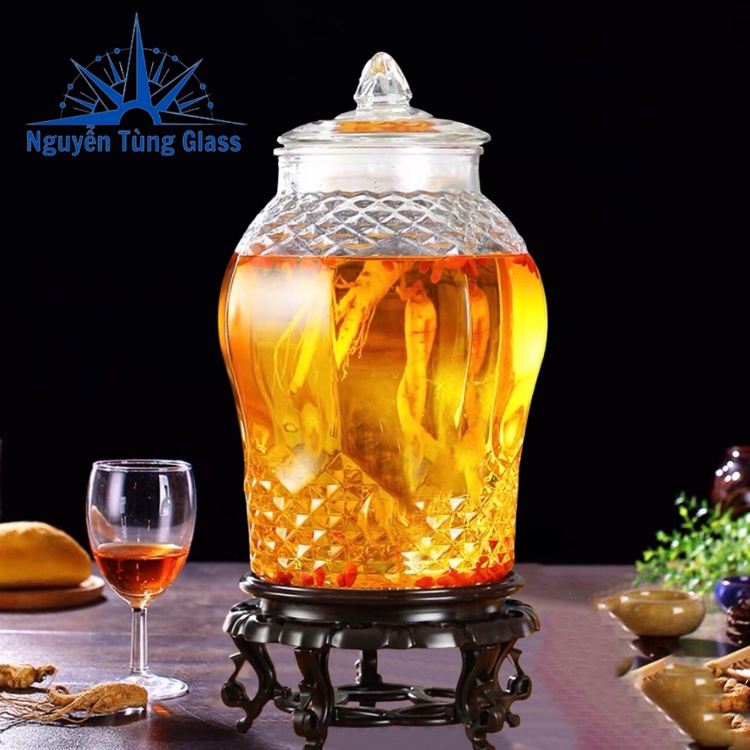 Bình ngâm rượu thủy tinh kim cương 15 lít ( CÓ VAN ) & KHÔNG VAN