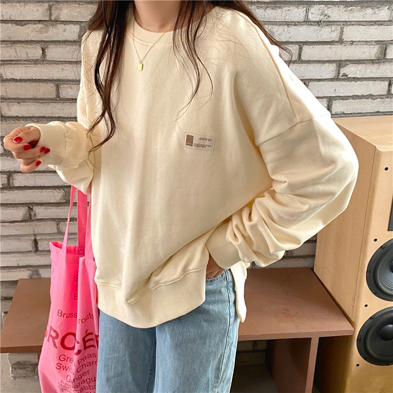 Áo Sweater Tay Dài Cổ Tròn Dáng Rộng Màu Trơn Thời Trang Hàn Quốc | BigBuy360 - bigbuy360.vn