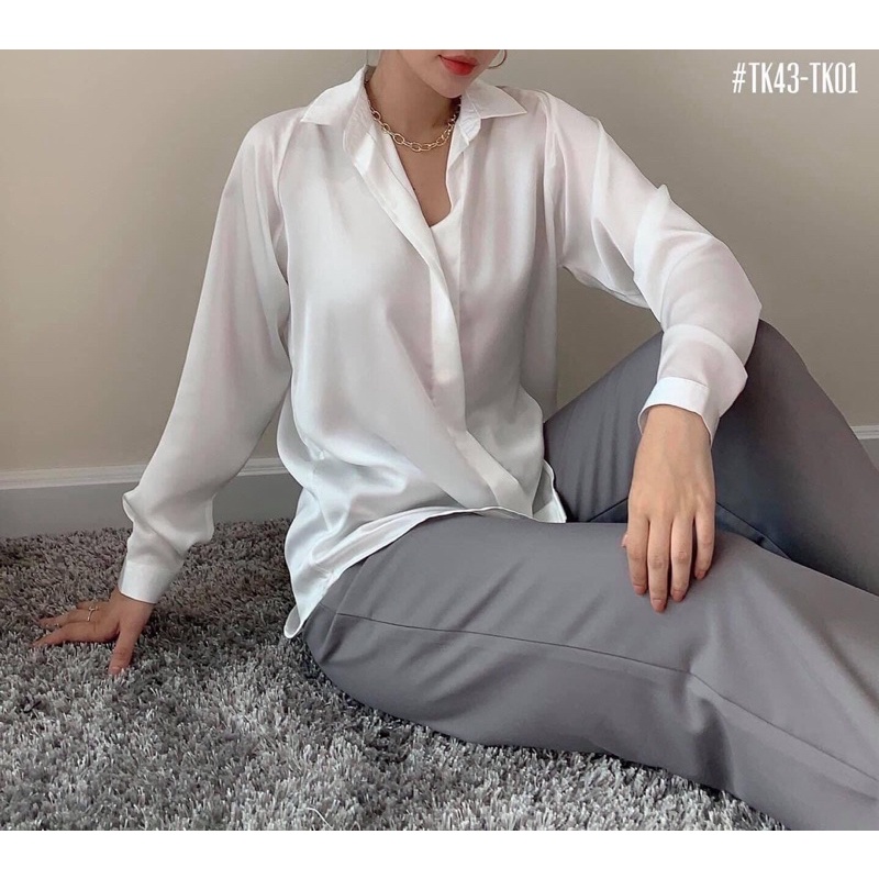 Áo sơmi phi satin nẹp viền