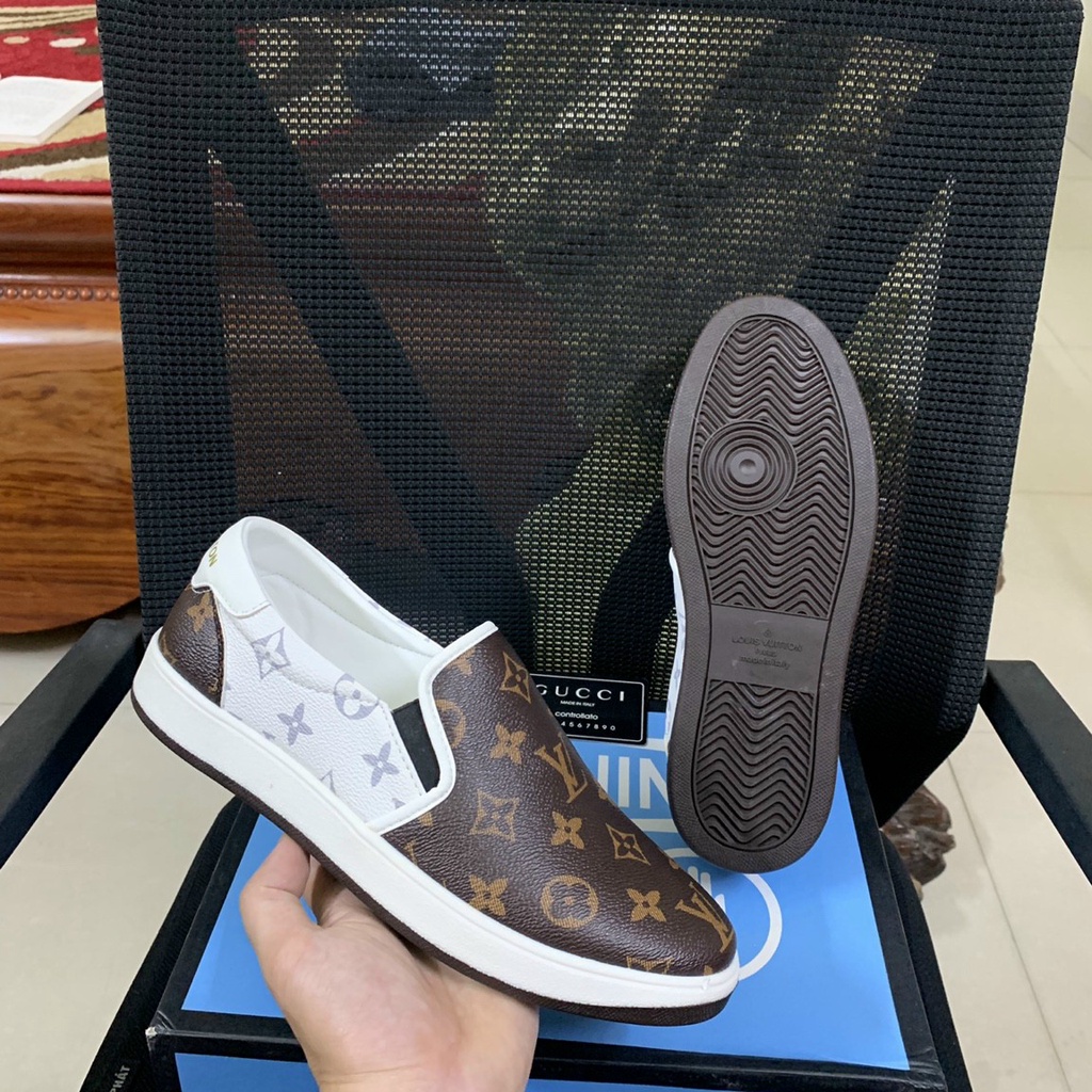 Giày Slipon L.V Trắng đế Cao Su - Giày Slipon Nam
