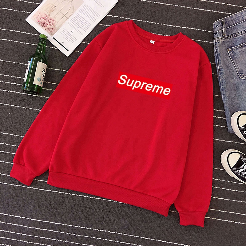 Áo sweater dáng rộng dài tay in chữ supreme đơn giản có 5 màu tự chọn