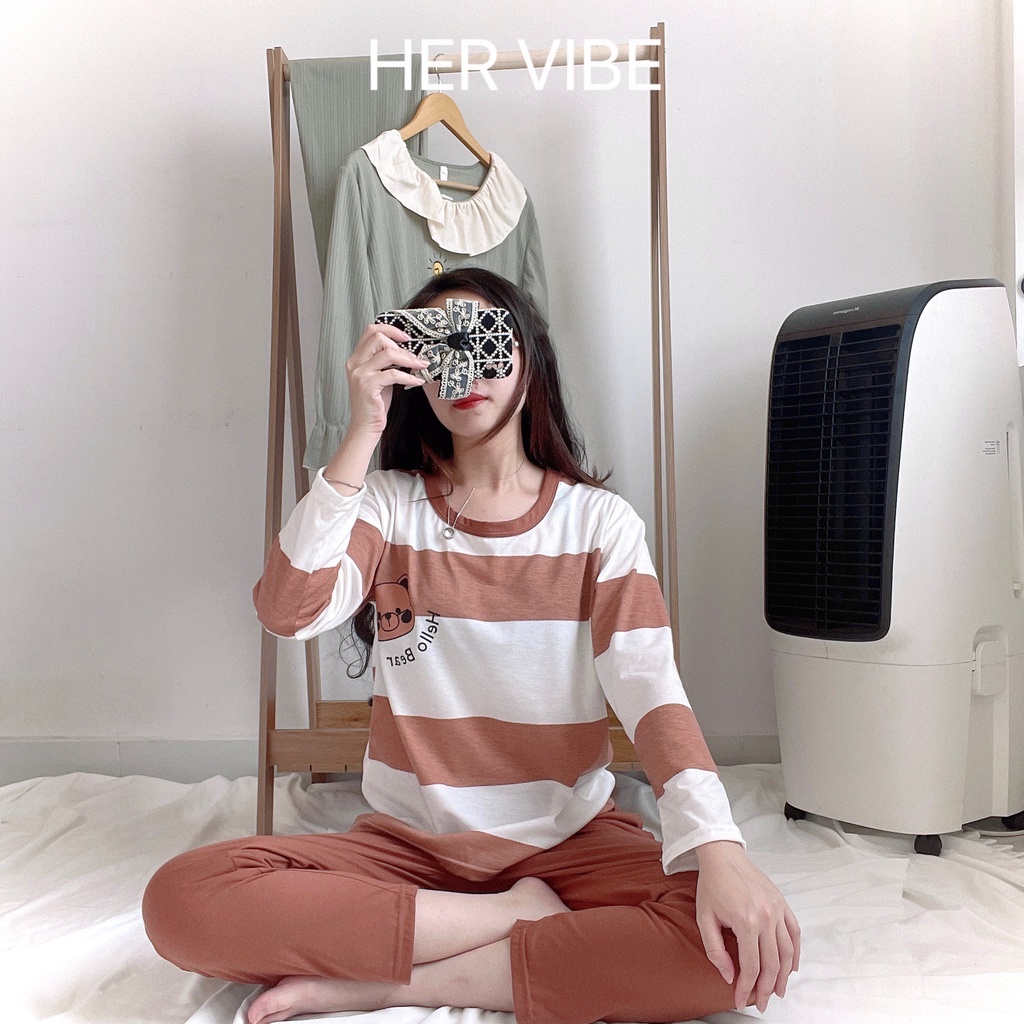 Bộ đồ ngủ pyjama nữ thu đông tay dài quần dài siêu mềm thấm hút - Đồ ngủ nữ mặc nhà dài tay Her Vibe | BigBuy360 - bigbuy360.vn
