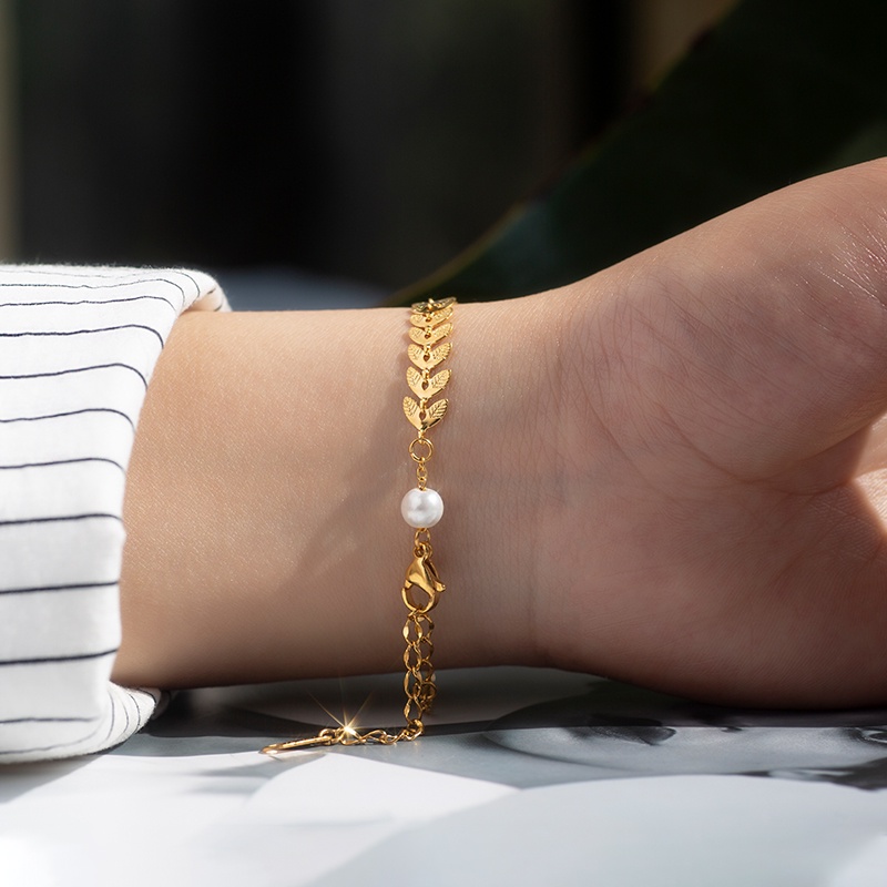 Vòng Đeo Tay Hình Lúa Mạch Đính Ngọc Trai Phong Cách Hàn Quốc Cổ Điển Thanh Lịch Dành Cho Nữ