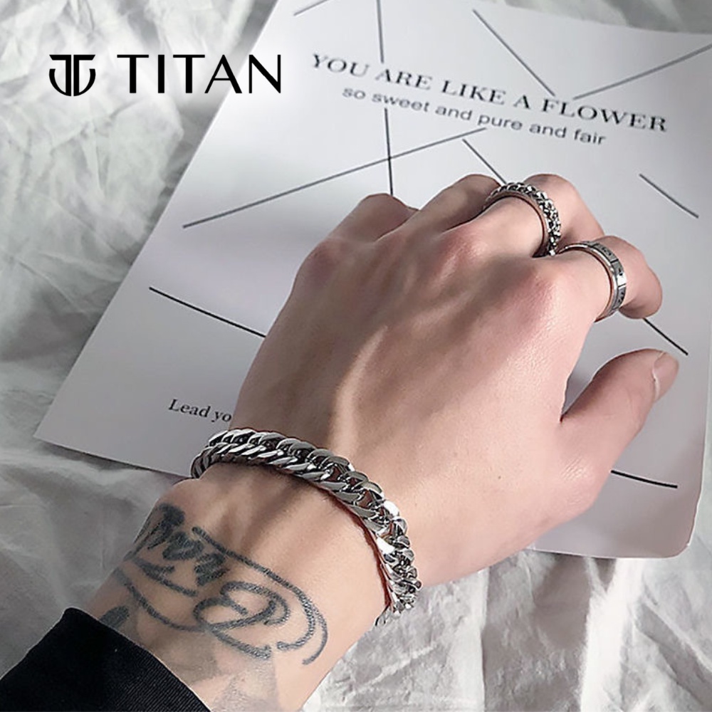 Lắc tay nam nữ unisex chốt khóa cài, vòng tay cuban bracelet sợi xích cá tính chắc chắn, màu bạc đẹp không gỉ TITAN Shop