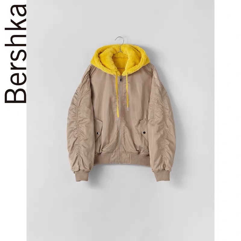 Áo khoác bomber Bershka authentic lót lông toàn bộ có mũ