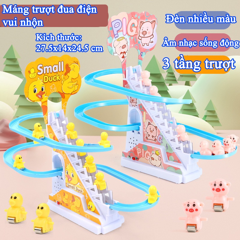 Đồ chơi cầu trượt vịt vàng leo thang có phát nhạc có đèn LED cho bé trai bé gái