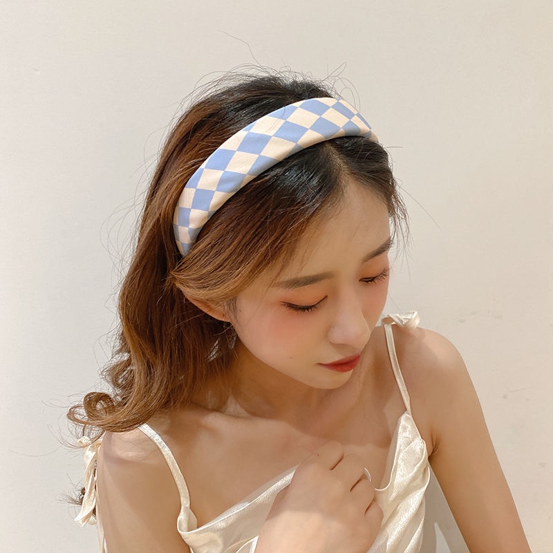 Dây Cột Tóc Bản Rộng Bằng Vải Kẻ Sọc Caro