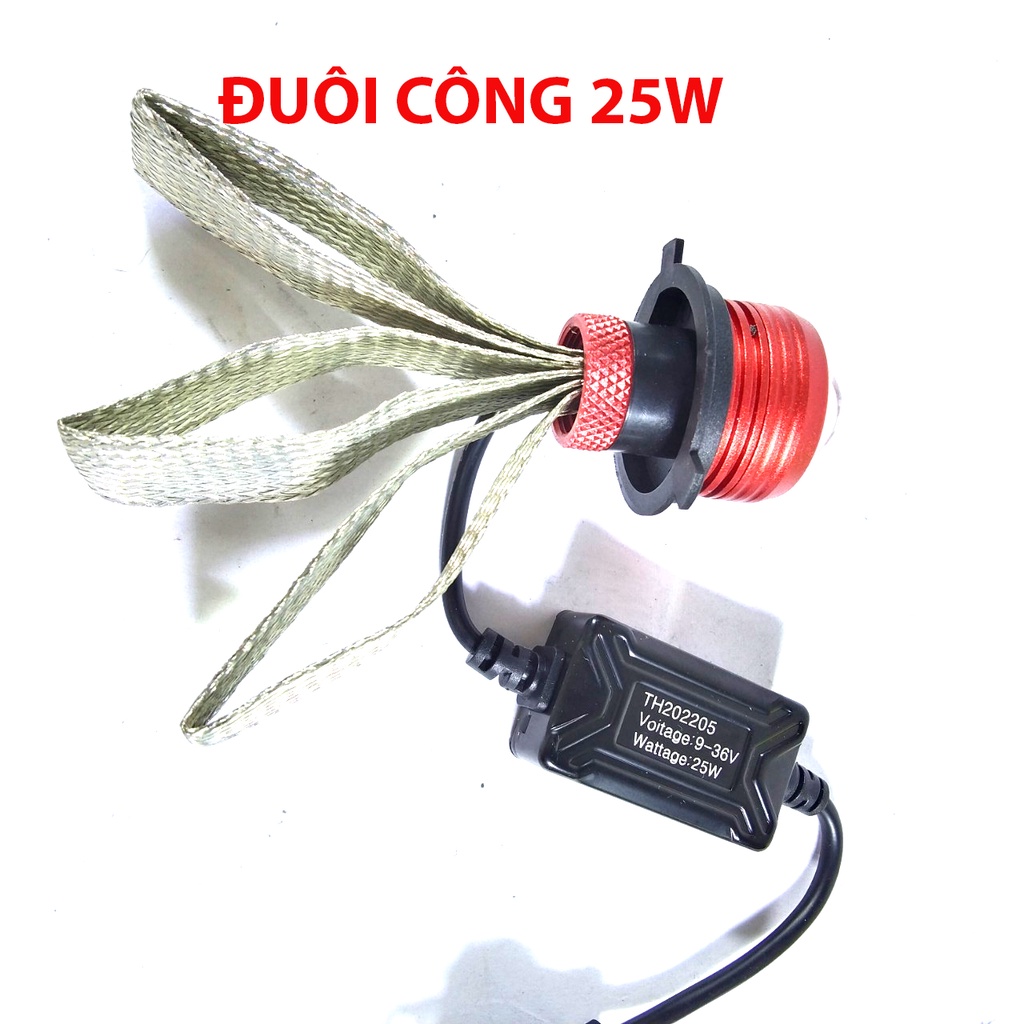 Đèn pha Led bi cầu đuôi công tản nhiệt MA Racing cốt vàng pha trắng