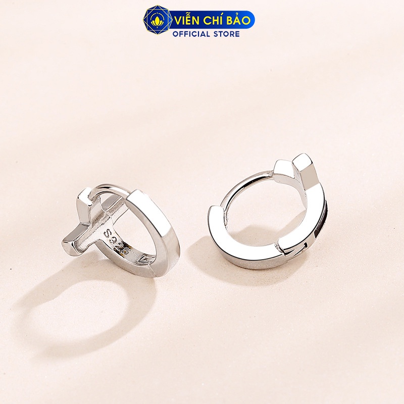 Bông tai bạc unisex chữ thập trơn đen chất liệu bạc 925 thời trang phụ kiện trang sức nữ Viễn Chí Bảo B100033