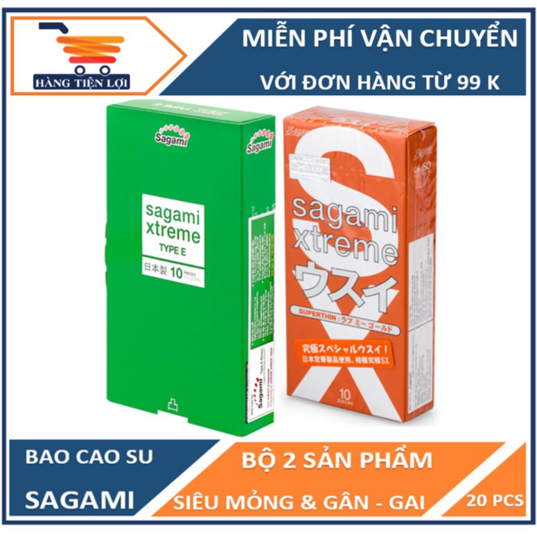 Bộ Bao cao su Gân-Gai-Thắt Sagami Green và Bao cao su Siêu mỏng Sagami Love me Orange ( 20 CHIẾC)