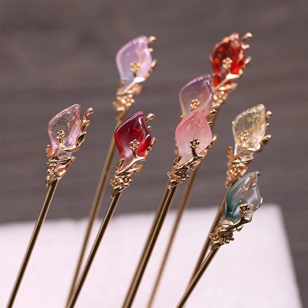 Trâm cài tóc đính đá kim loại nhiều màu phong cách Trung Hoa cổ điển cho nữ