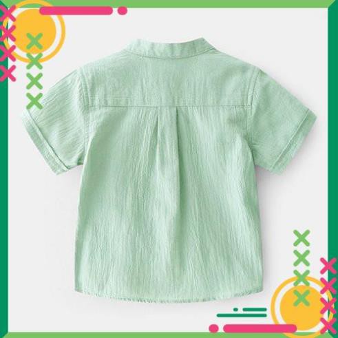 Áo Sơ Mi Bé Trai Chất Đũi Cổ Tàu Hình Khủng Long - Minchu Kids Quần Áo Trẻ Em size 10-24 kg