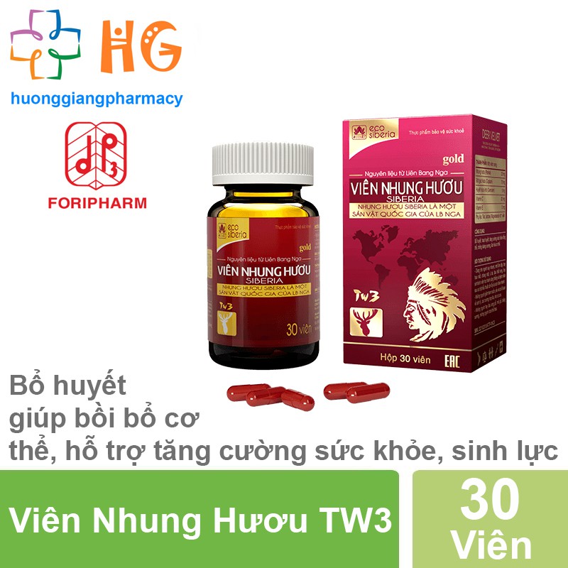 Viên Nhung Hươu TW3 - Bổ huyết, giúp bồi bổ cơ thể, hỗ trợ tăng cường sức khỏe, sinh lực (Lọ 30 Viên)