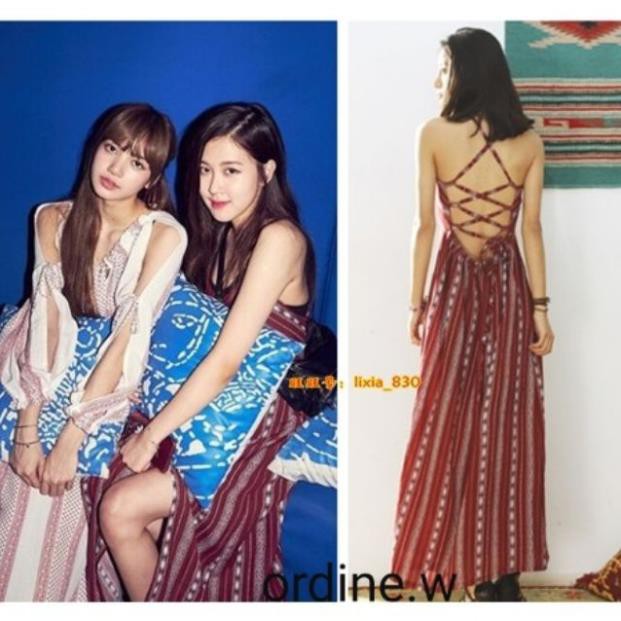 Sẵn_váy maxi đi biển boho style IU, BLACKPINK Rosé, TWICE Mina, Apink Bomi ་