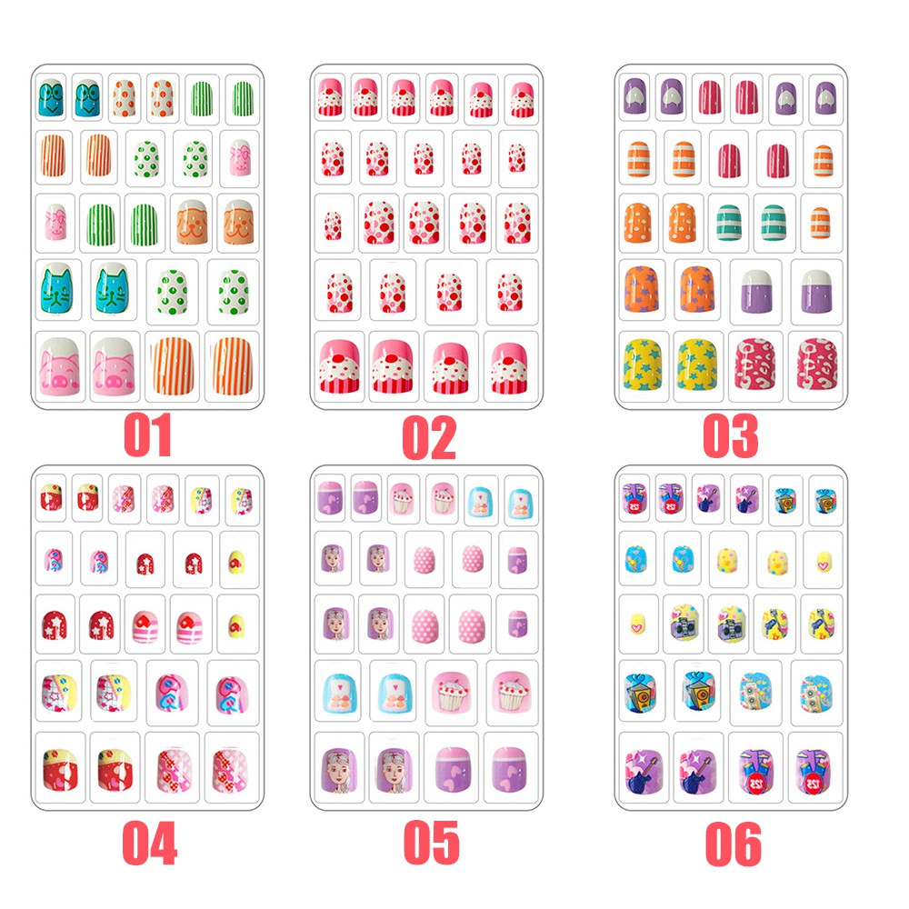 Hộp 24 Móng Tay Giả Có Thể Tháo Rời Che Phủ Toàn Diện Tiện Dụng Cho Bé