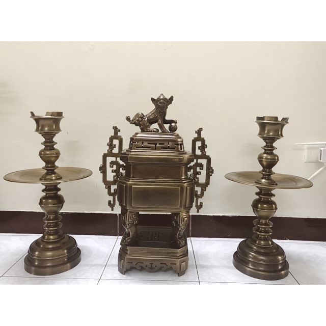 Đỉnh thờ lư thờ bằng đồng cao 60cm hàng đúc thủ công cao cấp. Đỉnh vuông, lư vuông