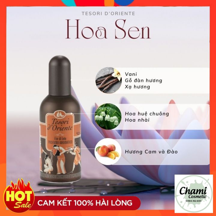 Nước hoa Tesori D Oriente Hương Hoa Sen, Quyến Rũ, Gợi Cảm 100ml( Hàng nhập khẩu Italia) 4 mùi hương đỉnh cao