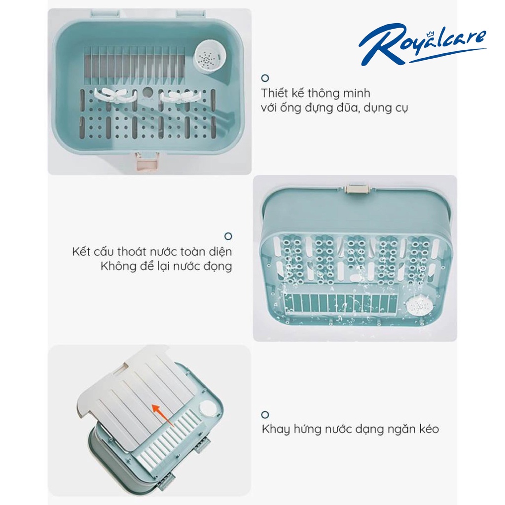 Hộp phơi bình sữa kèm giá treo Royal Care màu xám,hồng  0921-RC-8853