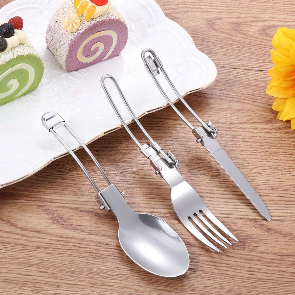 Bộ 3 Món Muỗng Nĩa Chất Liệu Inox Có Thể Gấp Gọn Tiện Dụng