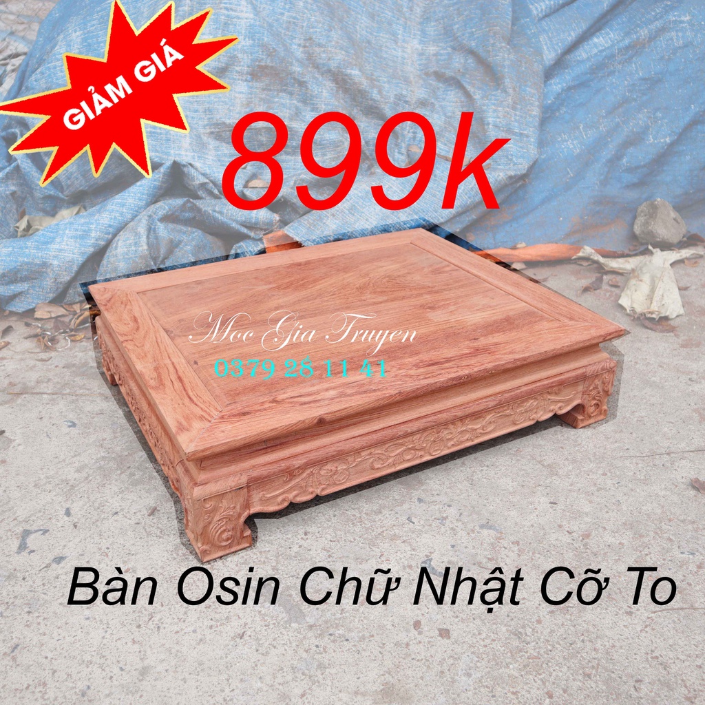 Bàn chữ nhật kiểu osin chiện cỡ lớn phòng khách gỗ hương cao 12cm
