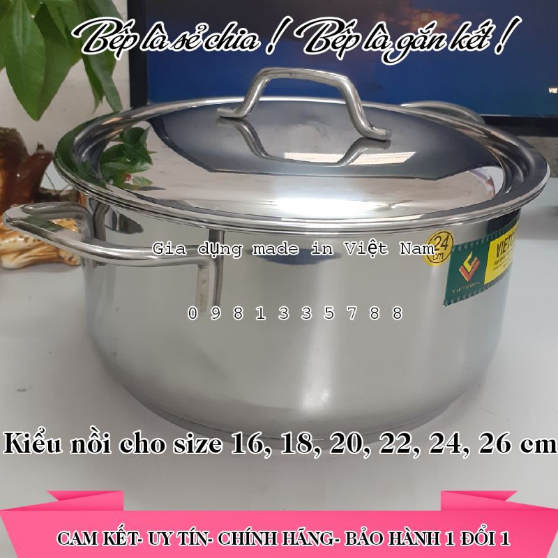 Nồi luộc gà 3 đáy inox 5, 10, 15, 20 lít Vietcook size 24, 26, 28, 30, 32 sử dụng được trên bếp từ