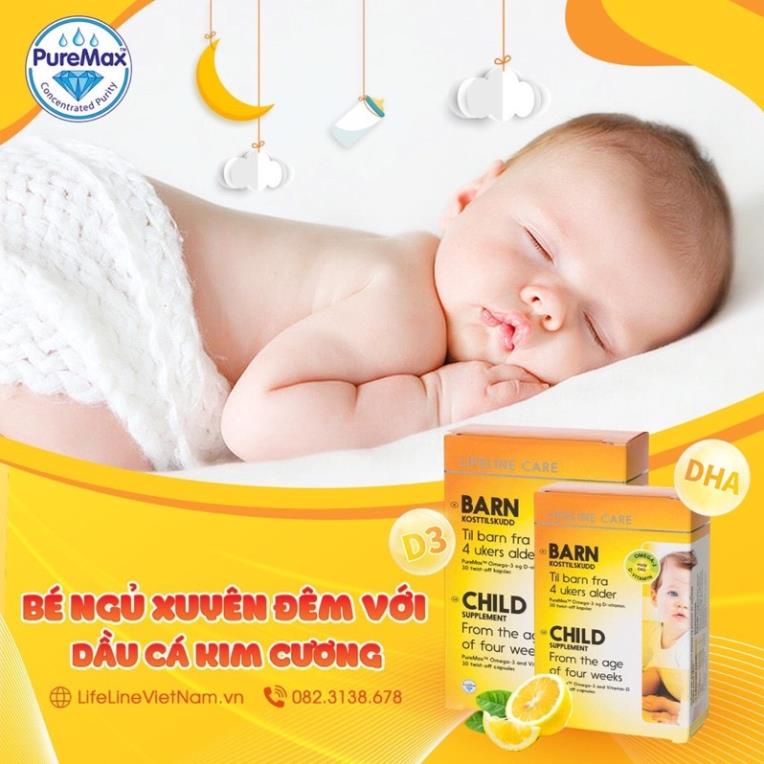 Dầu cá kim cương DHA Vitamin D3 BARN Lifeline Care Nauy Dầu cá cho bé - Hộp 30 viên