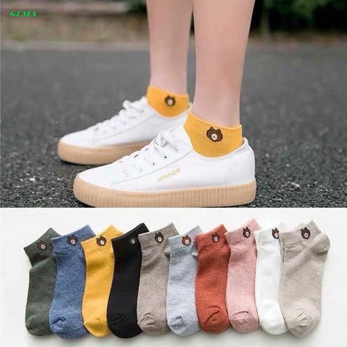 Tất gấu cổ ngắn họa tiết Brown tặng kèm túi đựng siêu cute.
