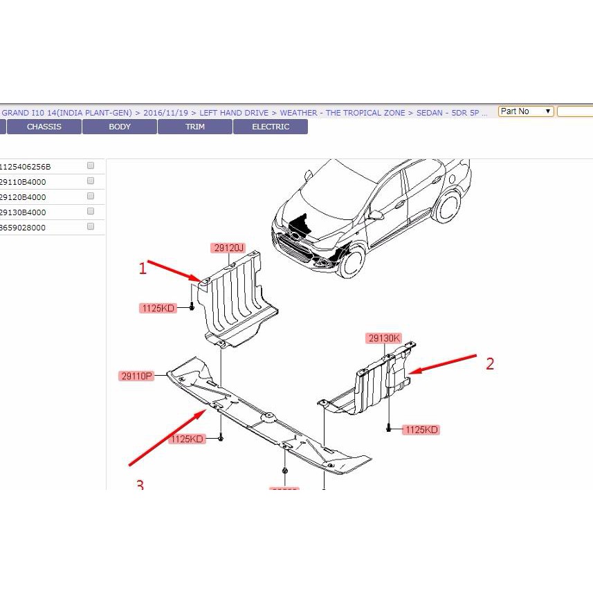 Tấm chắn bùn gầm giữa lắp cho xe Hyundai Grand i10