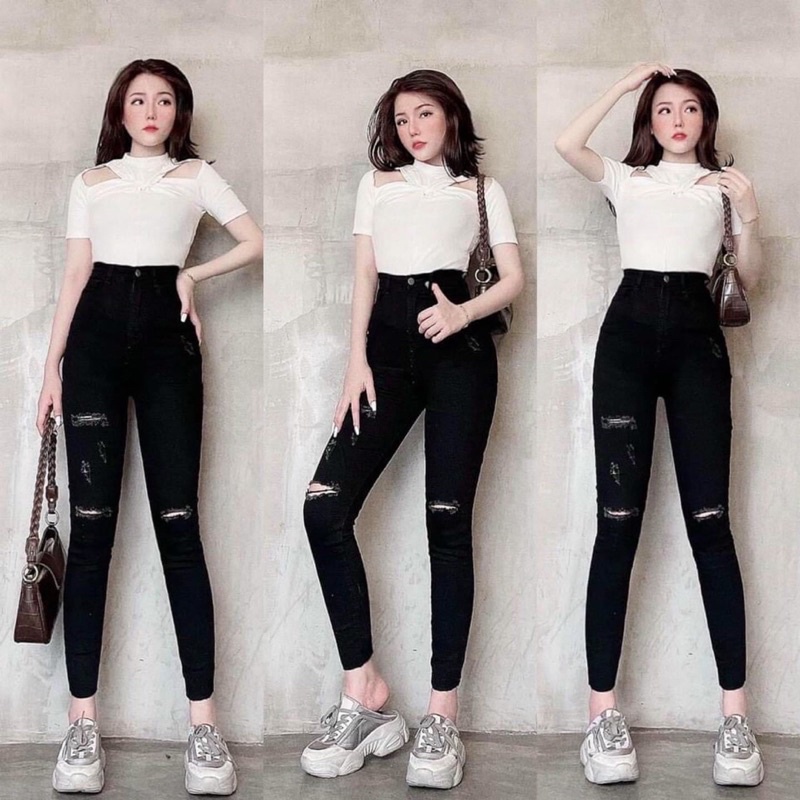 Quần jeans nữ lưng cao ôm body, quần bò nữ lưng siêu cao mã 07