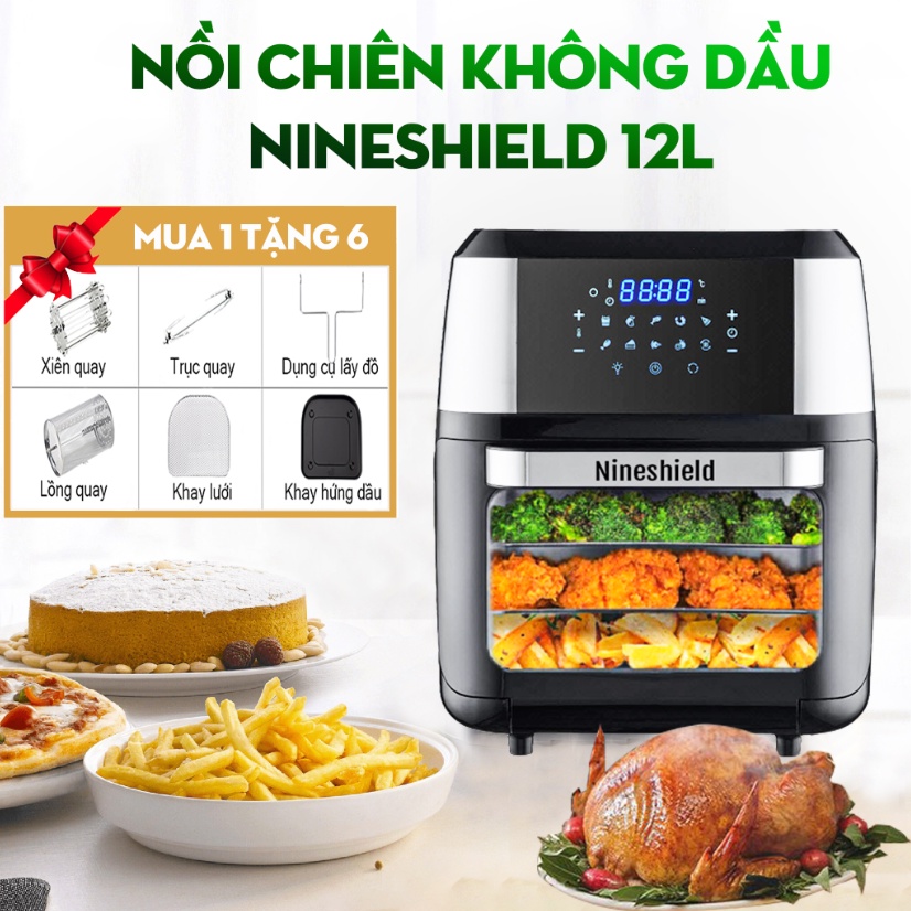 [Hàng nhập khẩu] Nồi chiên không dầu MKMaoKe, Nine Shield 8 Lít, Tự đảo, Công Suất 1500W, Bảo Hành 2 năm