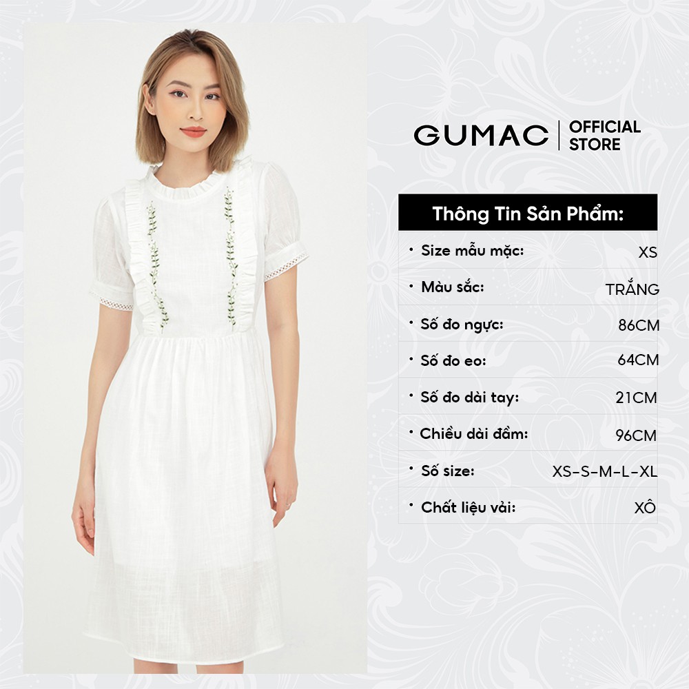[Mã MABR07062 giảm 8% tối đa 50K đơn từ 249K] Đầm nữ babydoll thêu GUMAC cổ phối bèo dễ thương DB515 | BigBuy360 - bigbuy360.vn