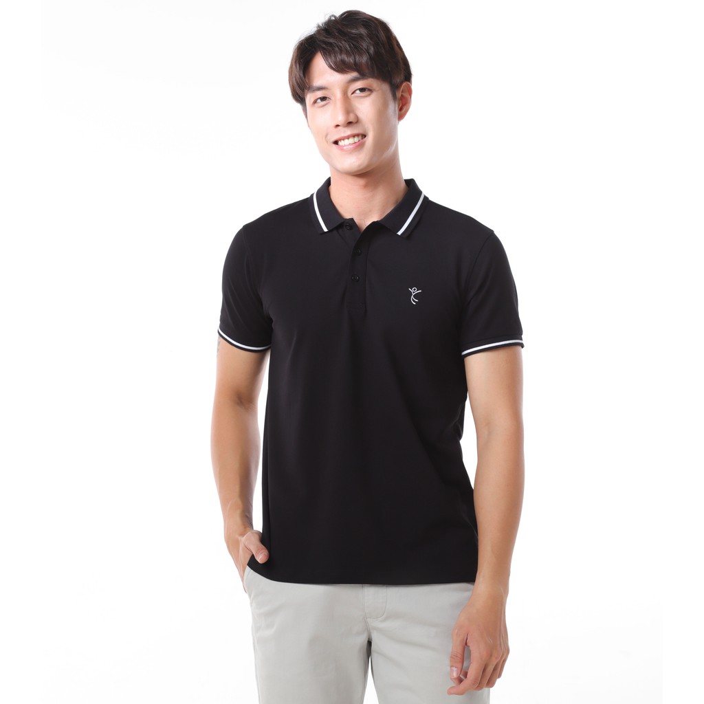 Áo Polo Coolmate kháng khuẩn thêu Care&Share màu đen sọc trắng | BigBuy360 - bigbuy360.vn