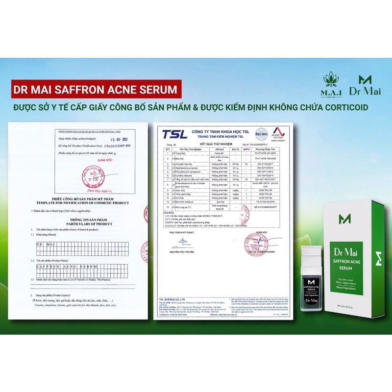 Dr Mai Combo 2 Mix Saffron, Serum sạch mụn Dr Mai 5ml, lựa chọn hoàn hảo cho làn da mụn