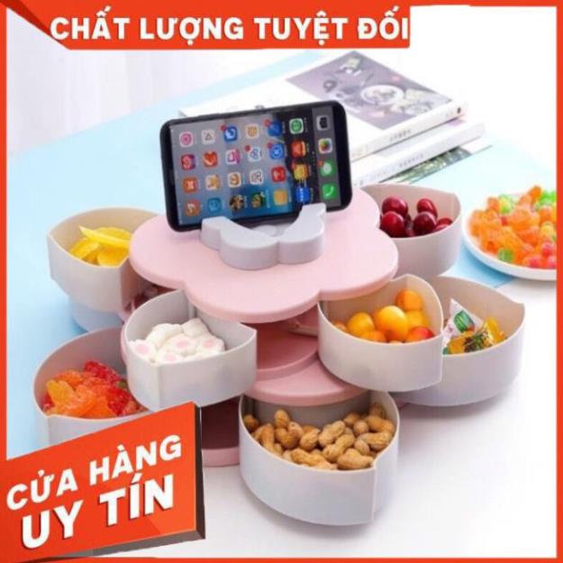 [ Bán Lẻ Giá Sỉ ] Khay Mứt, Bánh Kẹo Tết Hình Bông Hoa 2 Tầng 10 Cánh, Có Khe Cắm Điện Thoại, Đa Năng Tiện Dụng