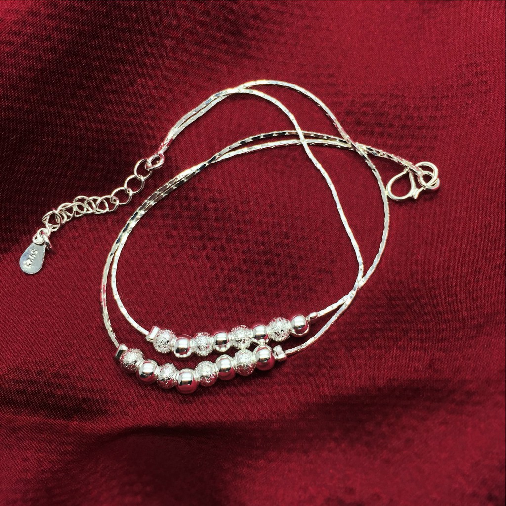 Lắc chân dây bi đôi S925 xinh xắn Hàn Quốc BM88 | BigBuy360 - bigbuy360.vn