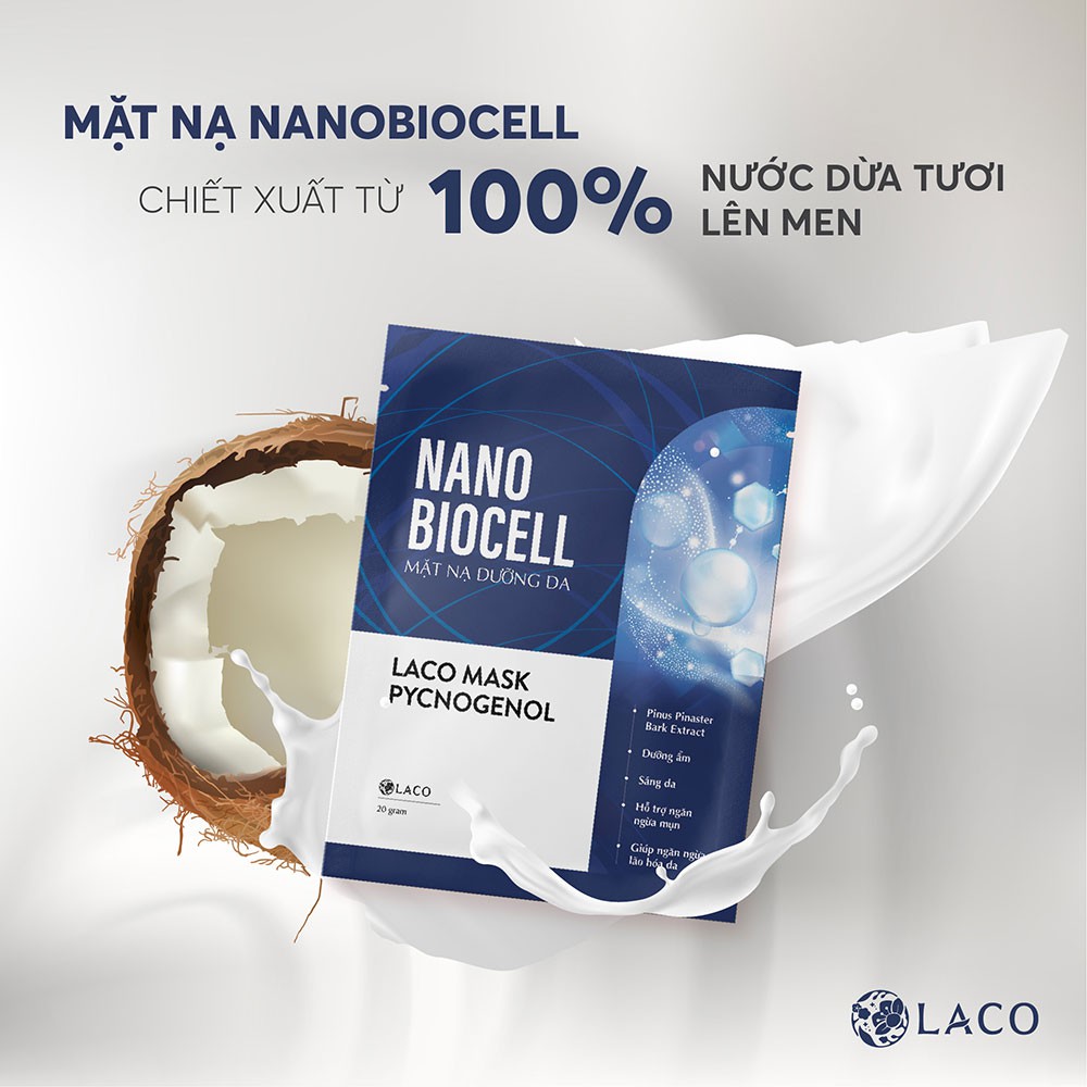 Mặt nạ dưỡng da LACO NANO BIOCELL lên men từ nước dừa tươi nguyên chất cho làn da căng bóng, trắng mịn, hồng hào