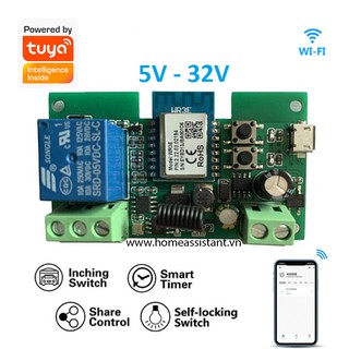Bo mạch công tắc 1 cổng 5v - 32v 10a wifi và rf tuya jy01
