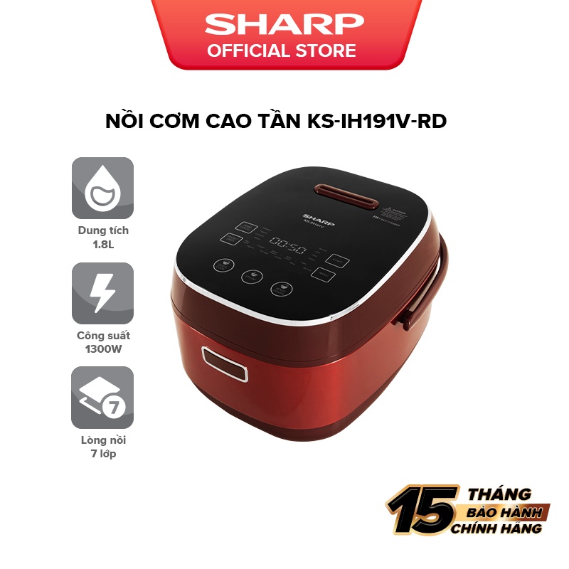 [Mã ELBAU10 giảm 10% đơn 500K]Nồi Cơm Cao Tần Cảm Ứng Sharp 1.8L KS-IH191V-RD