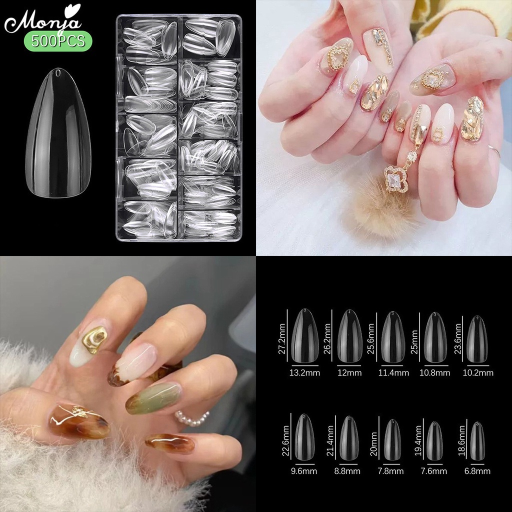 MONJA Bộ 500 Móng Tay Giả Trong Suốt Dùng Trang Trí