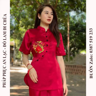 Bộ đồ lam đi chùa thiết kế cao cấp mẫu lụa cổ cao cột dây sau tôn vóc dáng rất đẹp