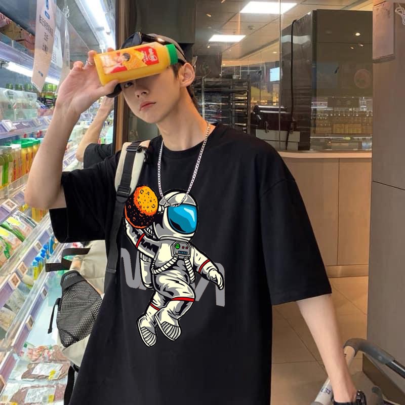 Áo thun tay lỡ form rộng unisex phi hành gia Nasa chất cotton mềm mát