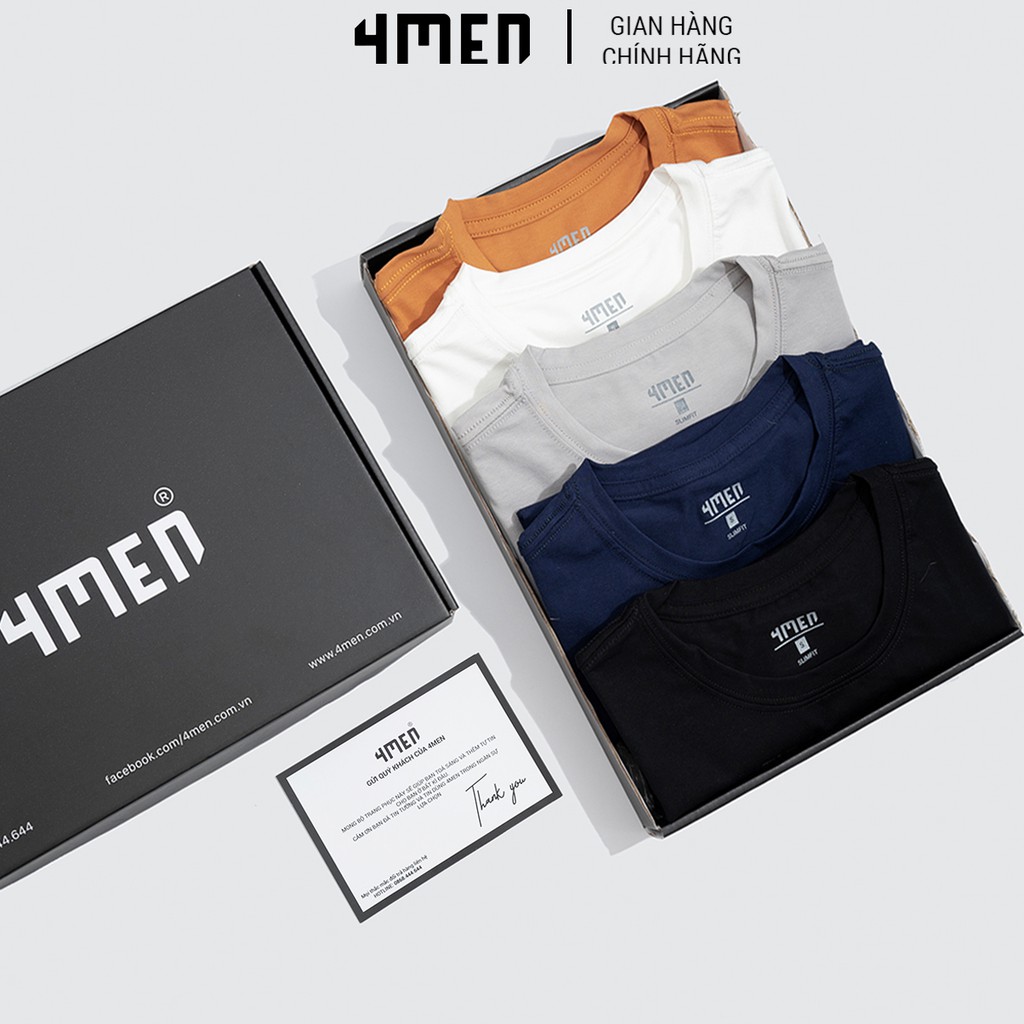 Áo thun nam đẹp 4MEN trơn basic cổ tròn ngắn tay, form suông, vải cotton đẹp cao cấp, co giãn, thoáng mát 051